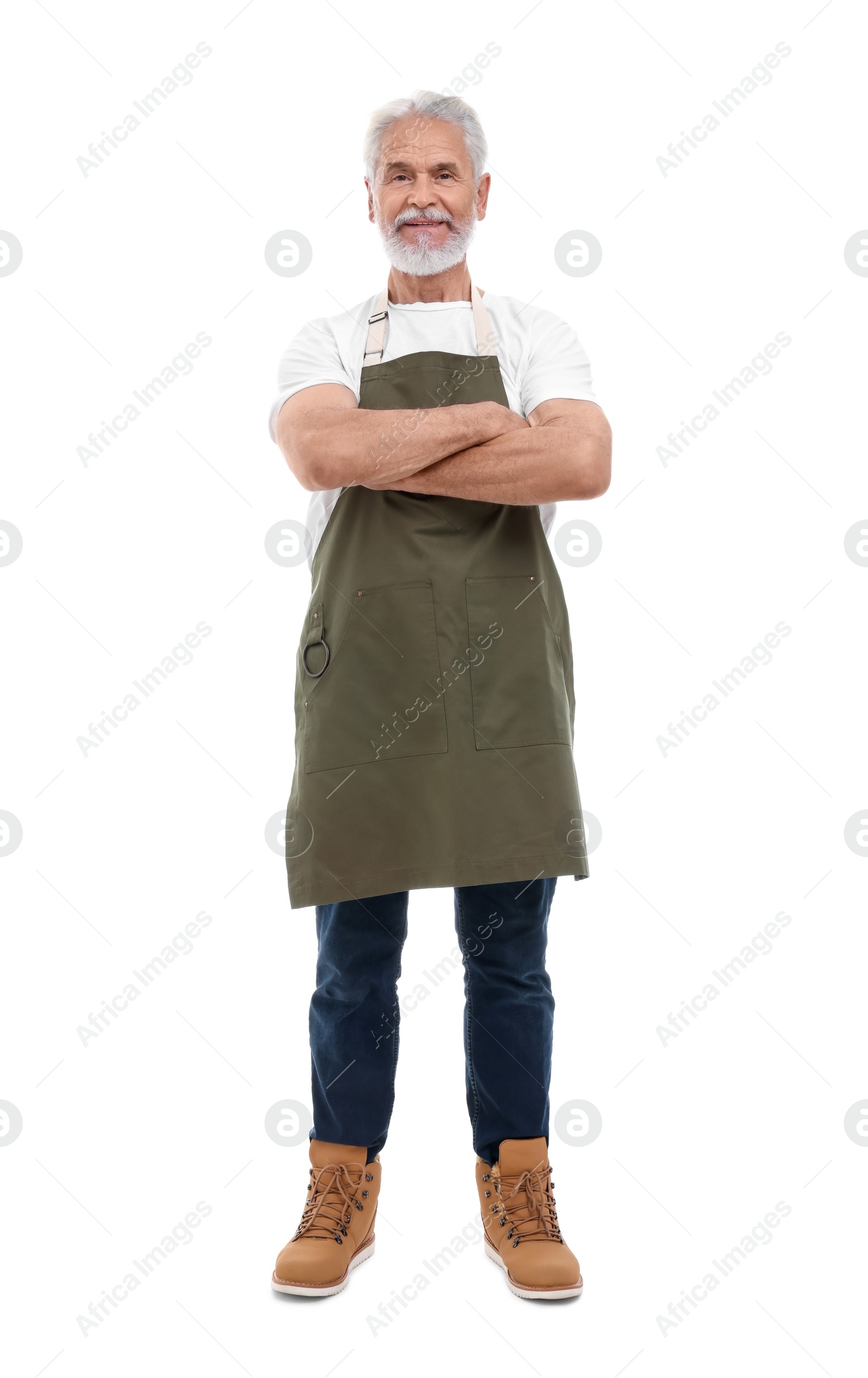 Photo of Man with crossed arms on white background