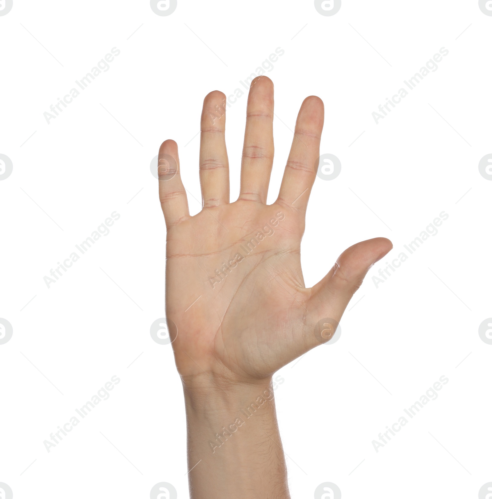 Photo of Man on white background, closeup of hand