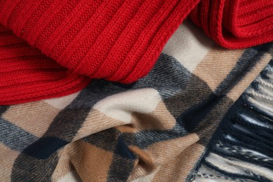 Photo of Two soft scarfs as background, closeup view