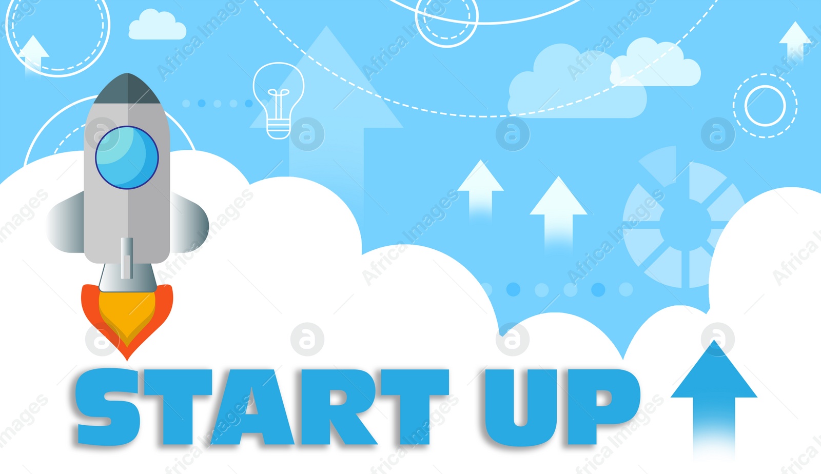 Illustration of Startup business concept.  rocket on color background 
