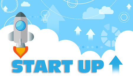 Startup business concept. Illustration of rocket on color background 