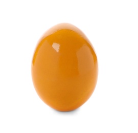 Photo of Dyed Easter egg on white background. Festive tradition