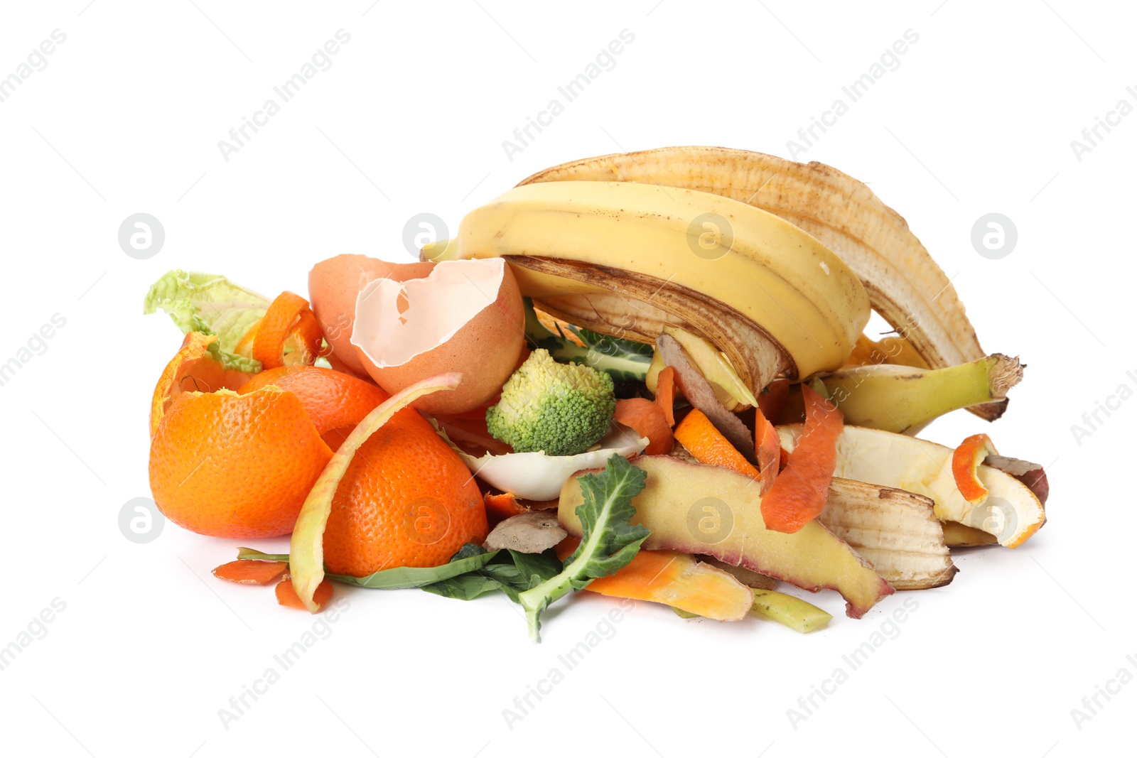 Photo of Pile of organic waste for composting on white background