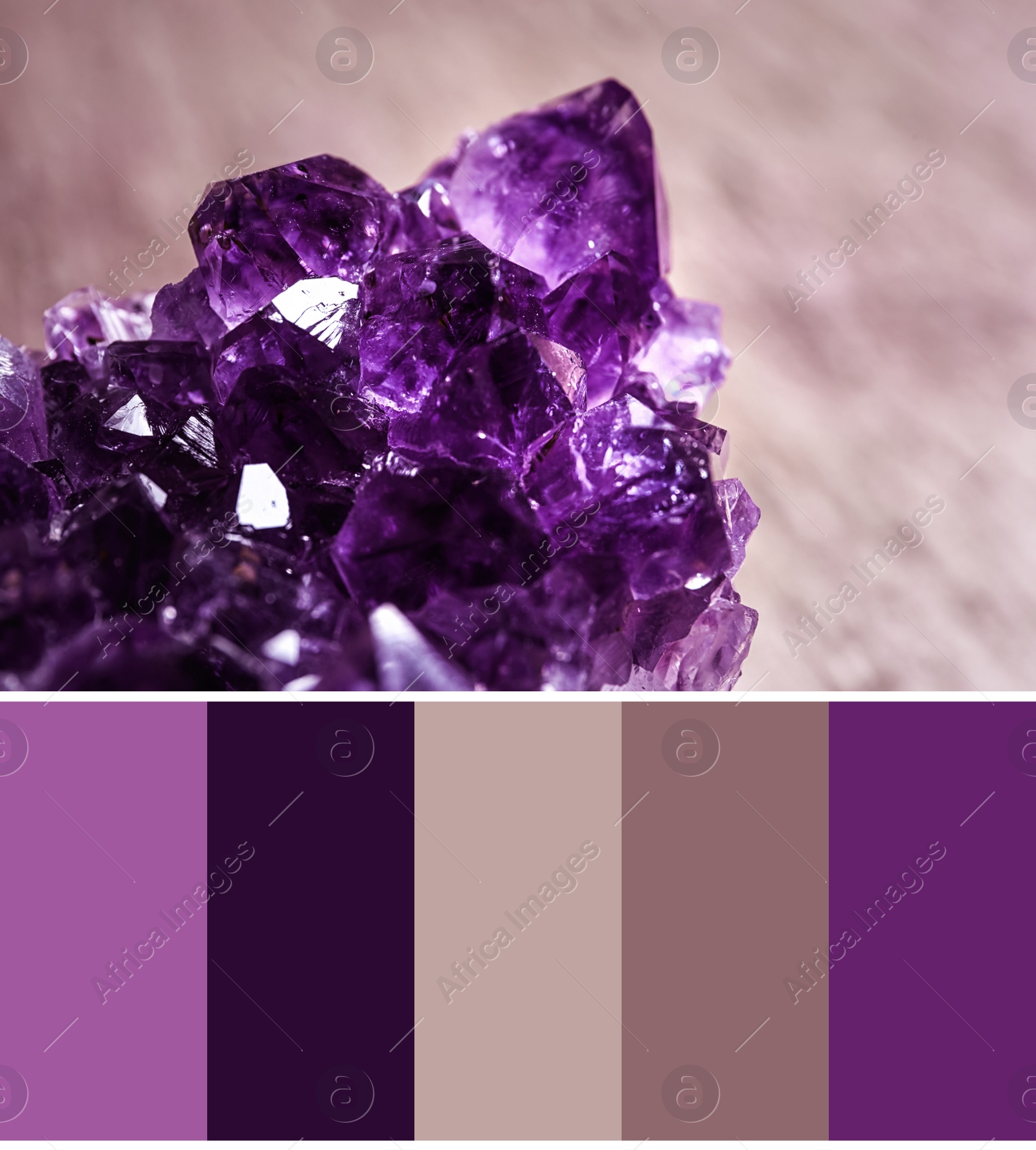 Image of Color palette appropriate to photo of beautiful purple amethyst gemstone, closeup