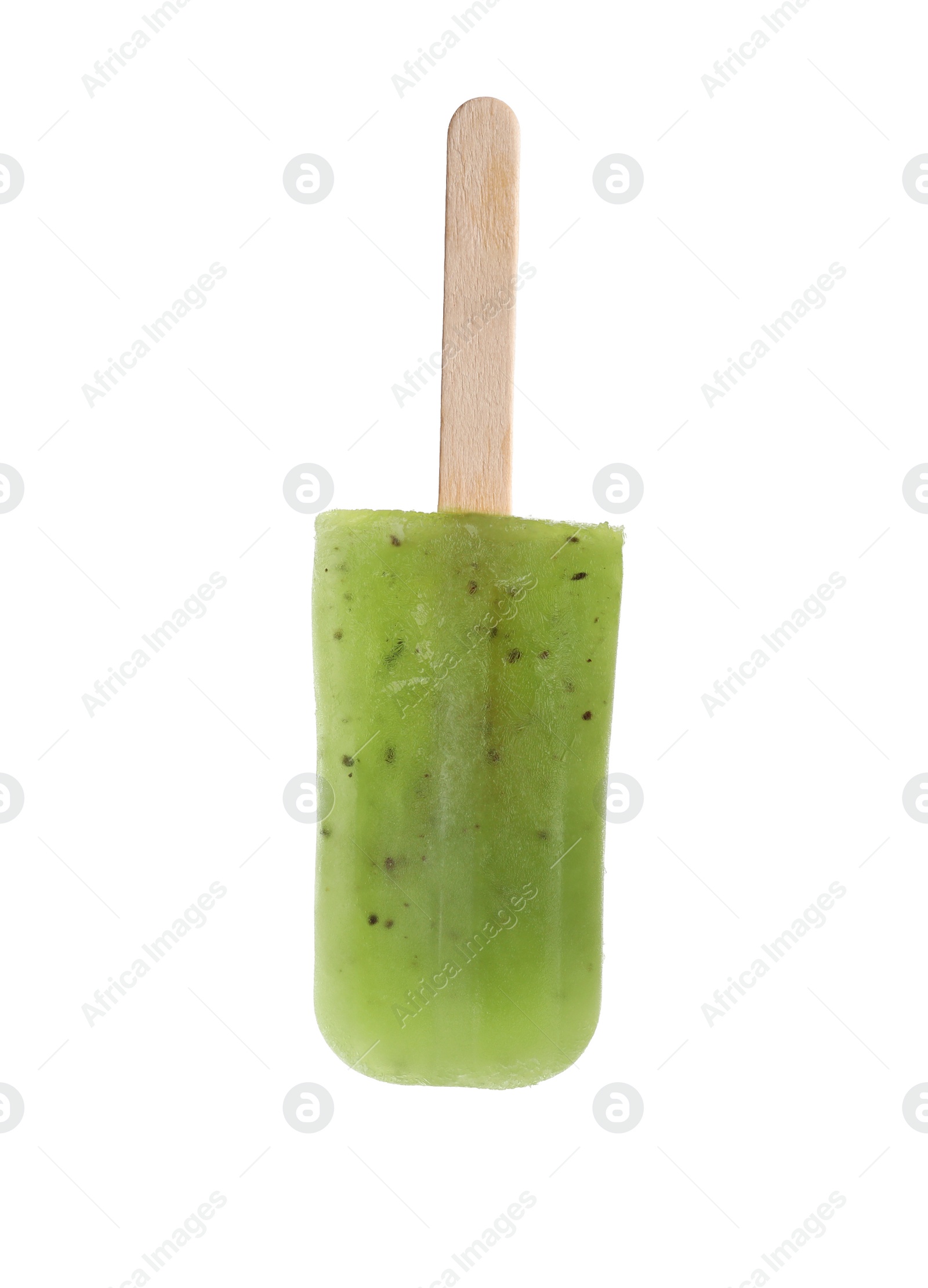 Photo of Tasty kiwi ice pop isolated on white. Fruit popsicle