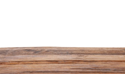 Empty brown wooden table isolated on white