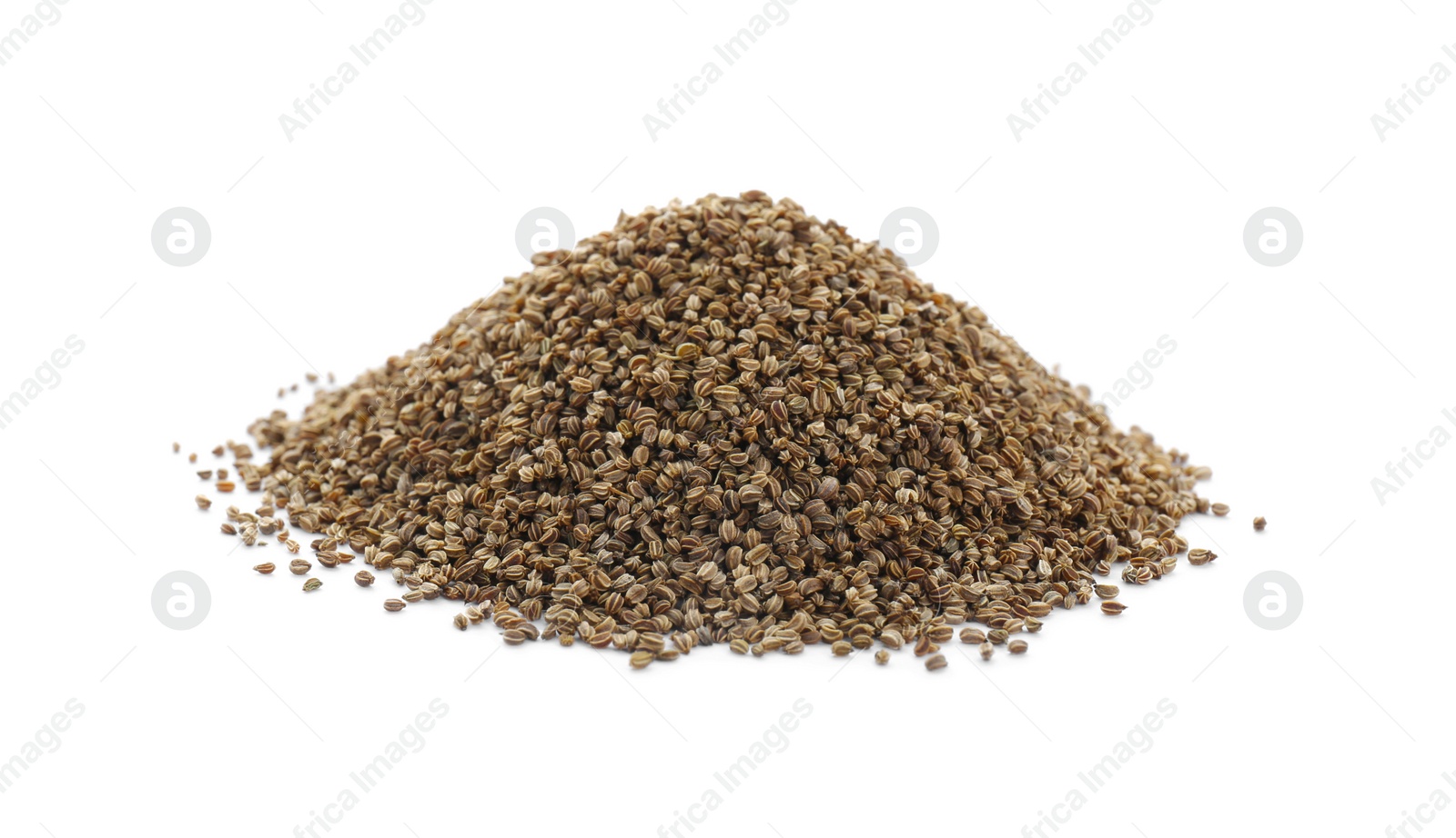 Photo of Pile of celery seeds isolated on white