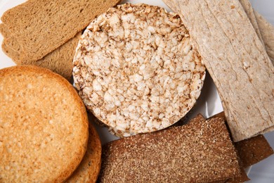 Photo of Rye crispbreads, rice cakes and rusks, closeup
