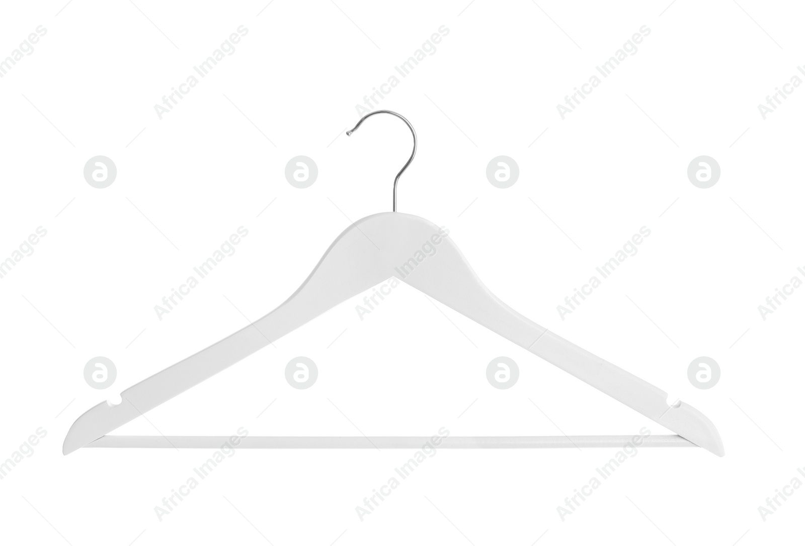 Photo of Empty hanger on white background. Wardrobe accessory