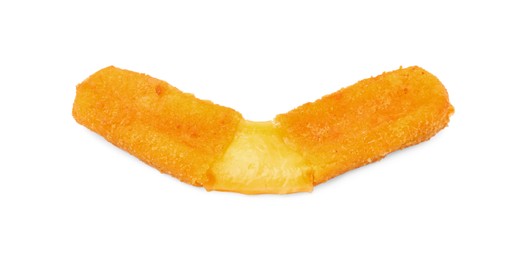 Photo of One tasty fried mozzarella stick isolated on white