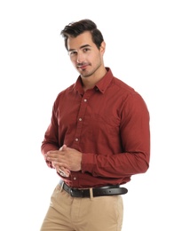 Portrait of young man on white background