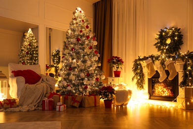 Living room with Christmas decorations. Interior design