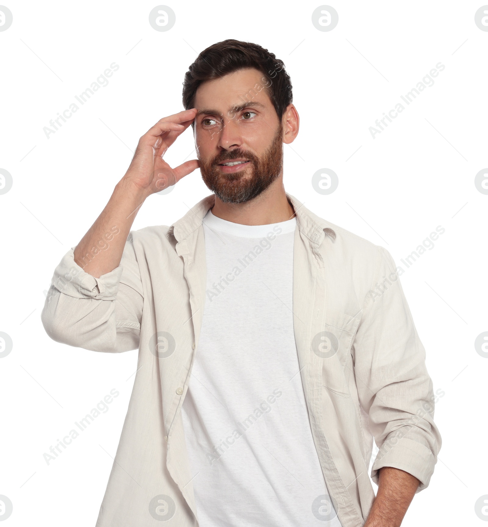 Photo of Portrait of handsome bearded man on white background