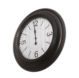 Photo of Stylish round wall clock isolated on white