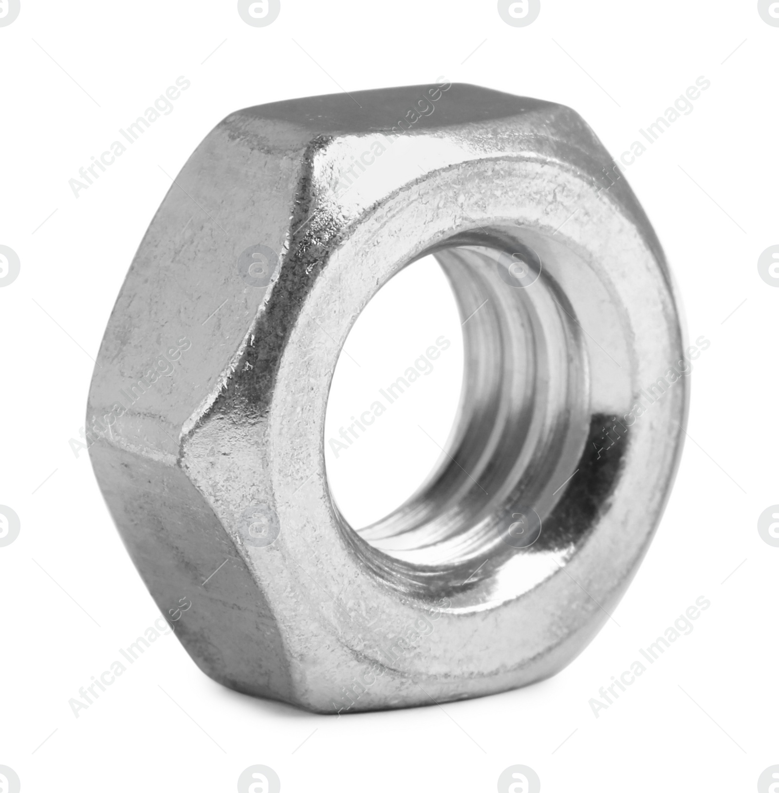 Photo of One metal hex nut on white background