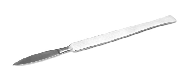 Photo of Surgical scalpel on white background. Medical tool