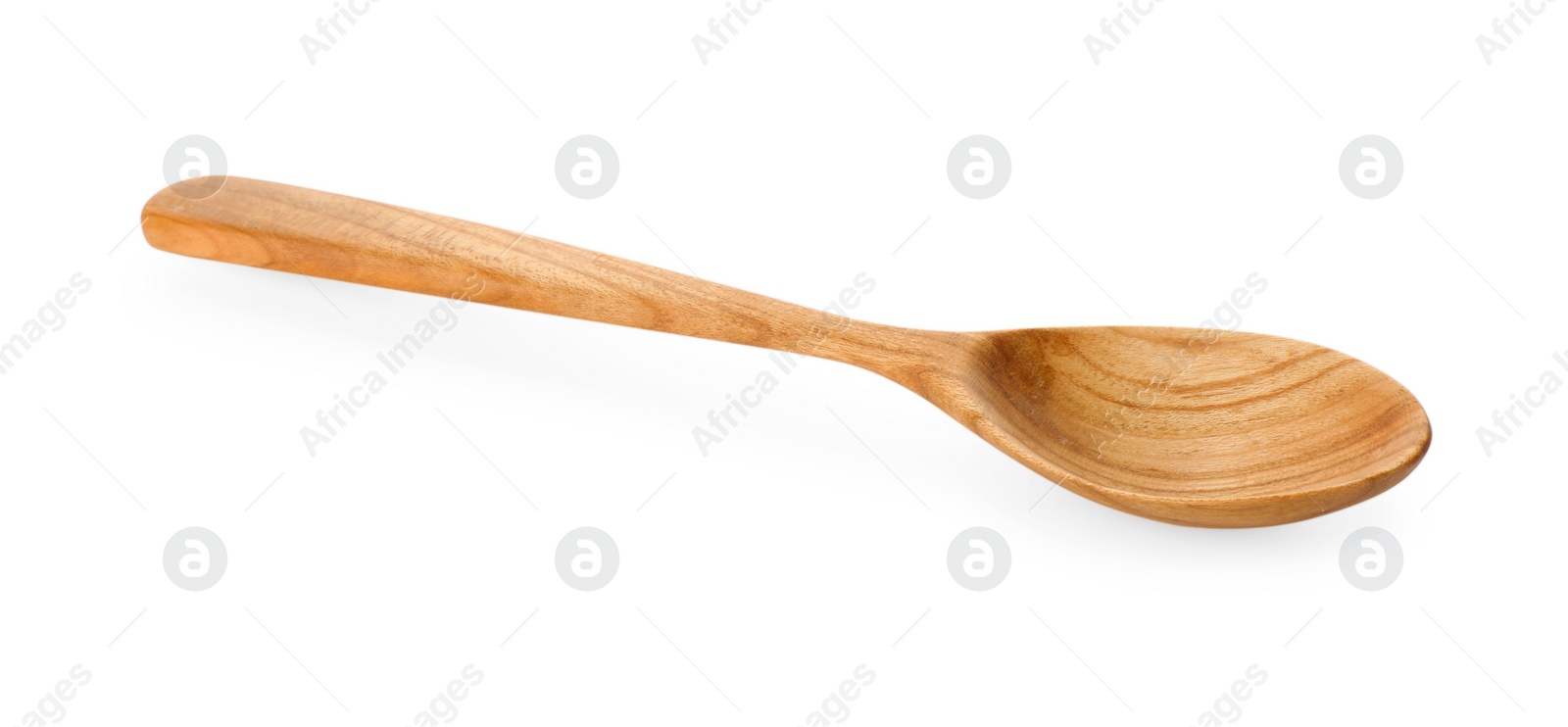 Photo of One empty wooden spoon isolated on white