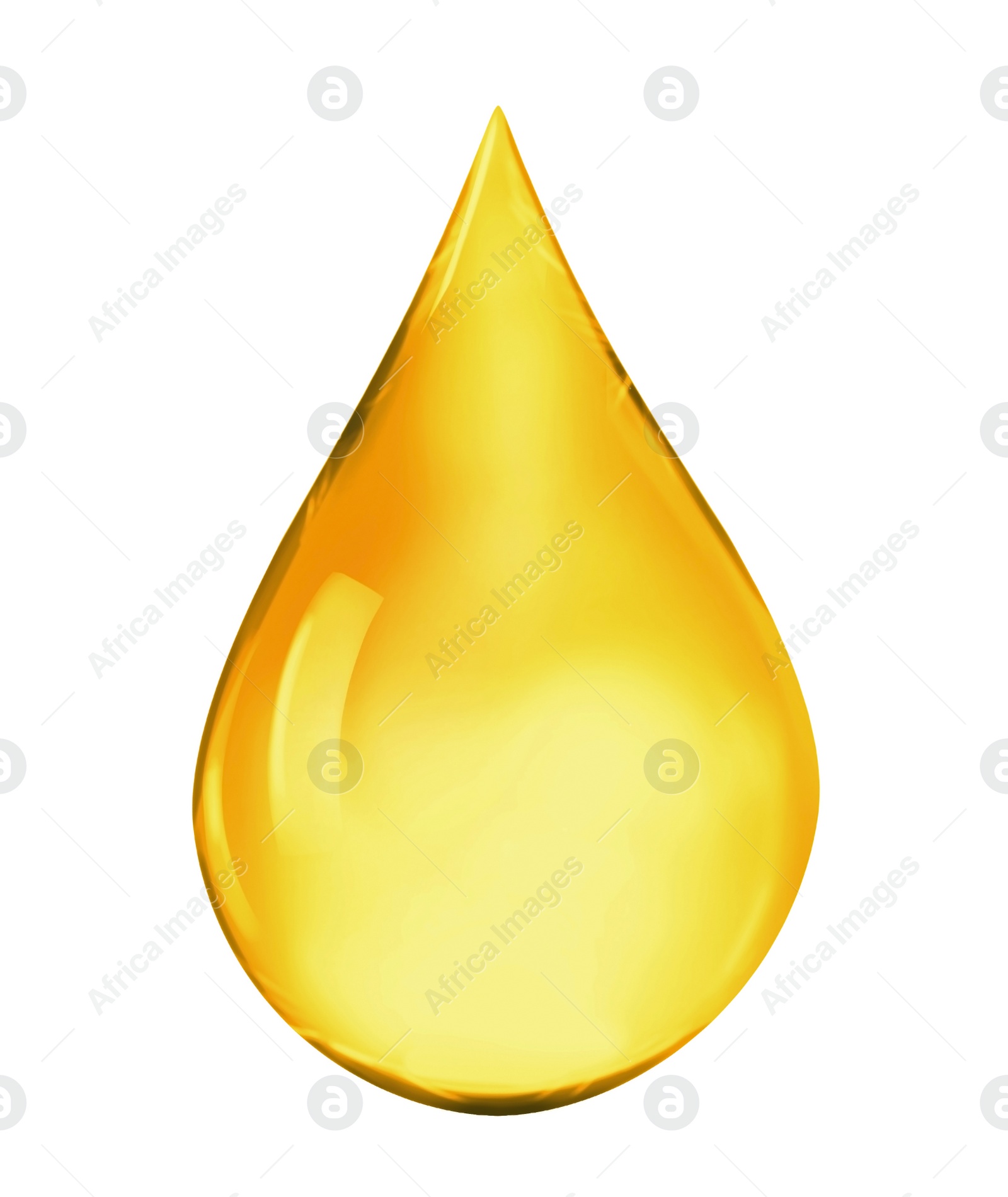 Image of Drop of golden oily liquid on white background