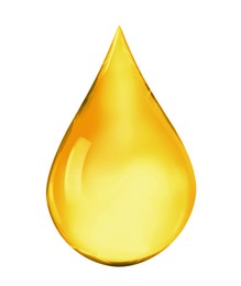 Drop of golden oily liquid on white background