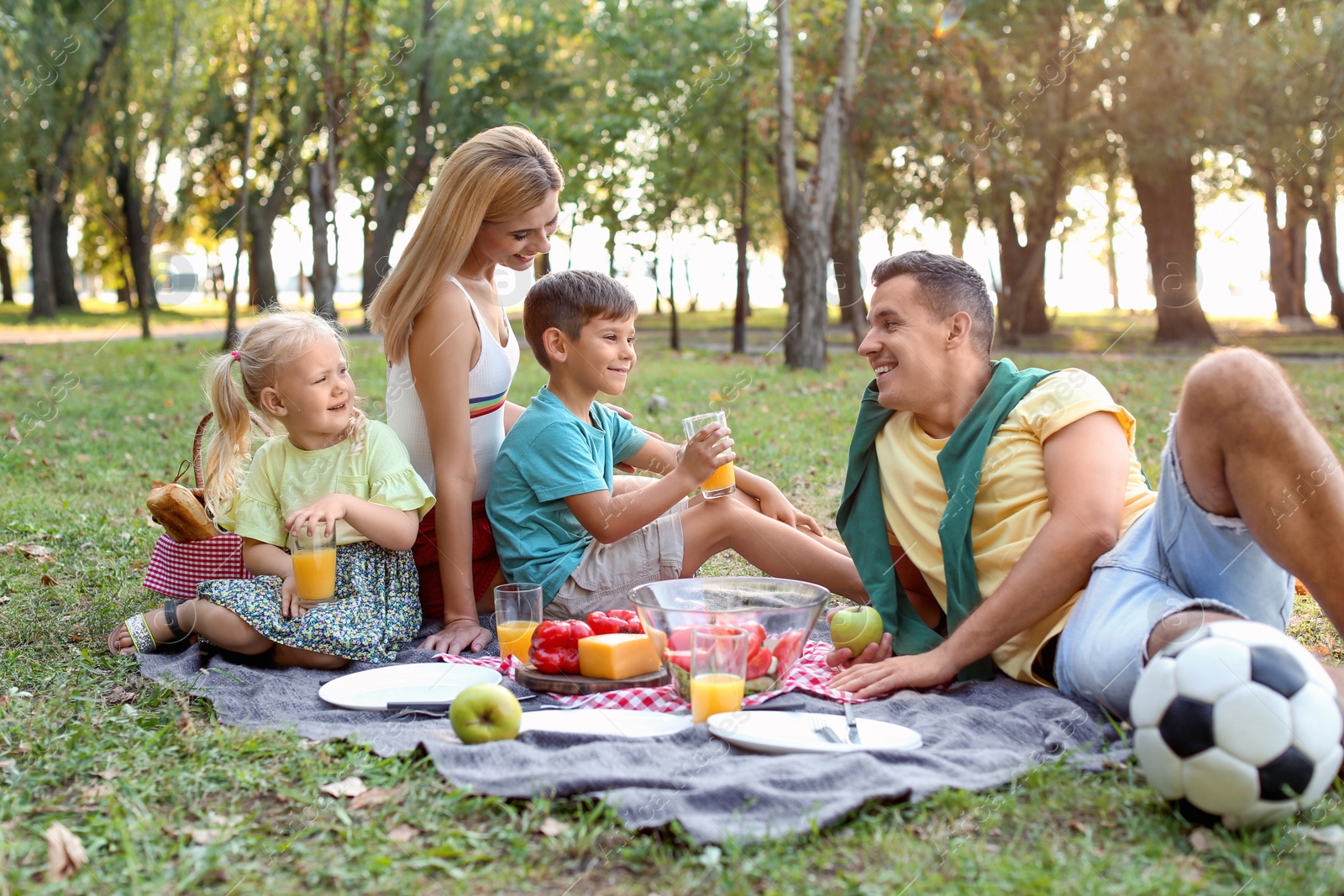 Photo of Happy family having picnic in park on sunny day