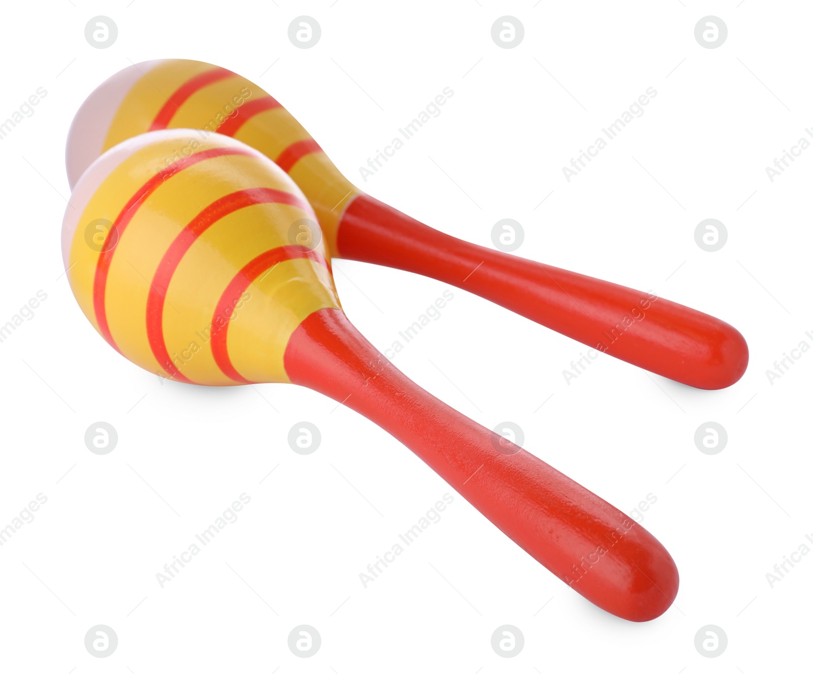 Photo of Colorful maracas on white background. Musical instrument