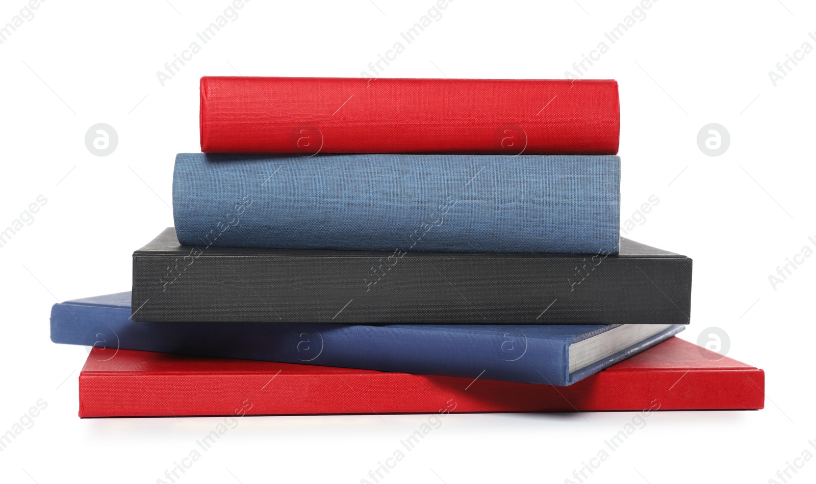 Photo of Stack of different hardcover books on white background