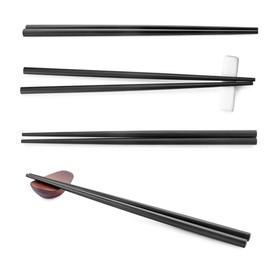 Image of Collage with black chopsticks isolated on white