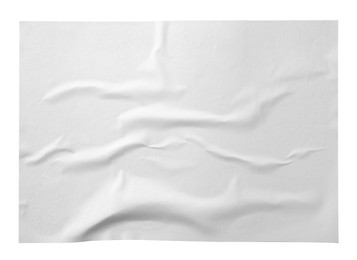 Blank creased paper poster isolated on white, top view
