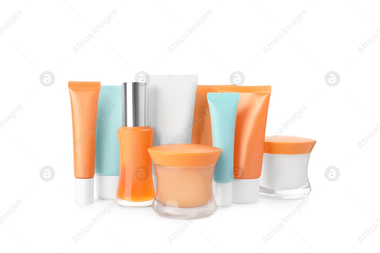 Photo of Set of luxury cosmetic products on white background