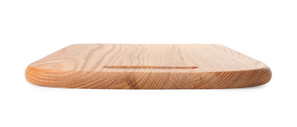 Photo of One wooden cutting board on white background