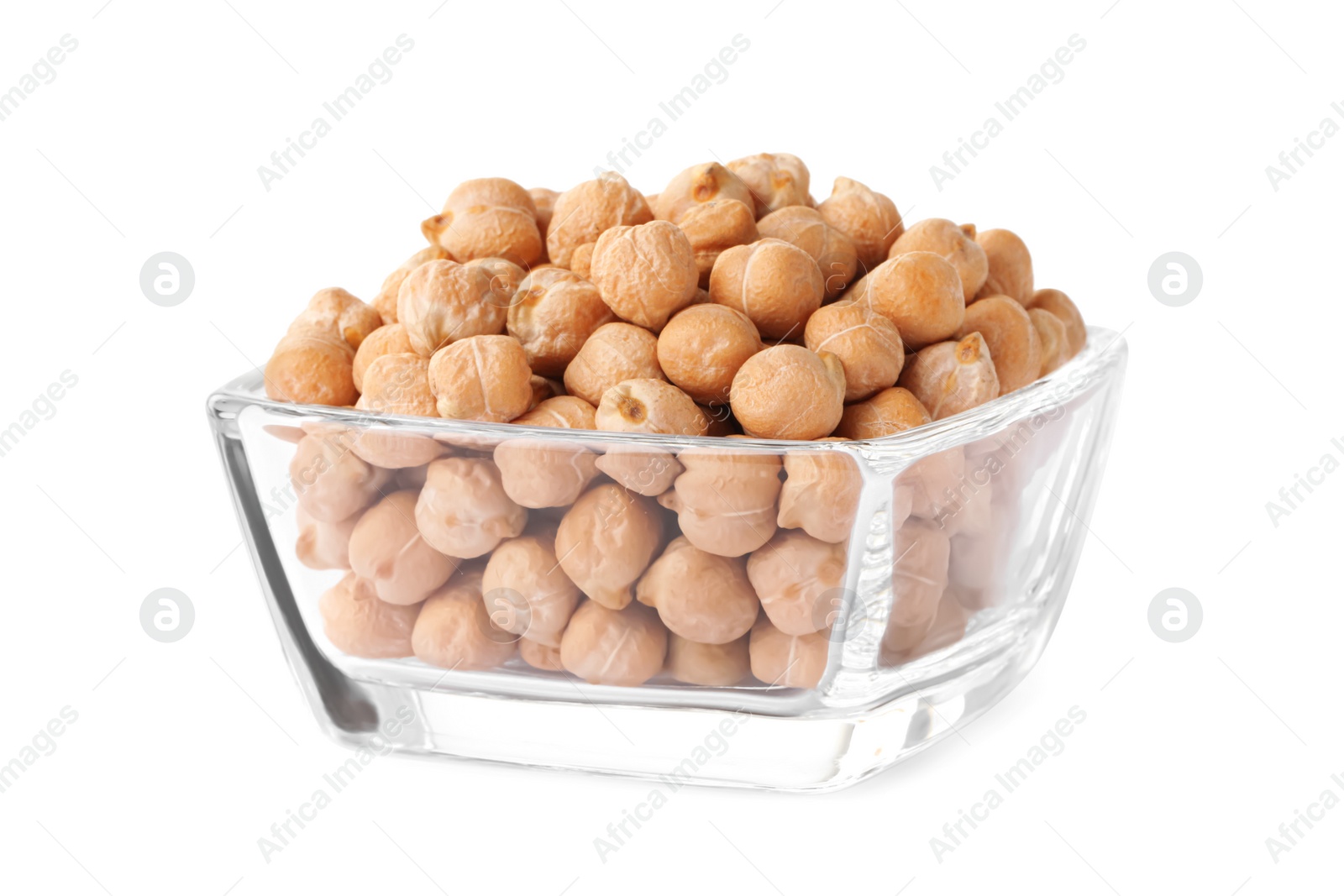 Photo of Raw chickpeas in bowl on white background