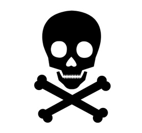 Skull and crossbones illustration on white background as warning symbol