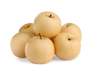 Fresh ripe apple pears on white background