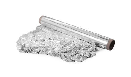 Roll of aluminum foil isolated on white