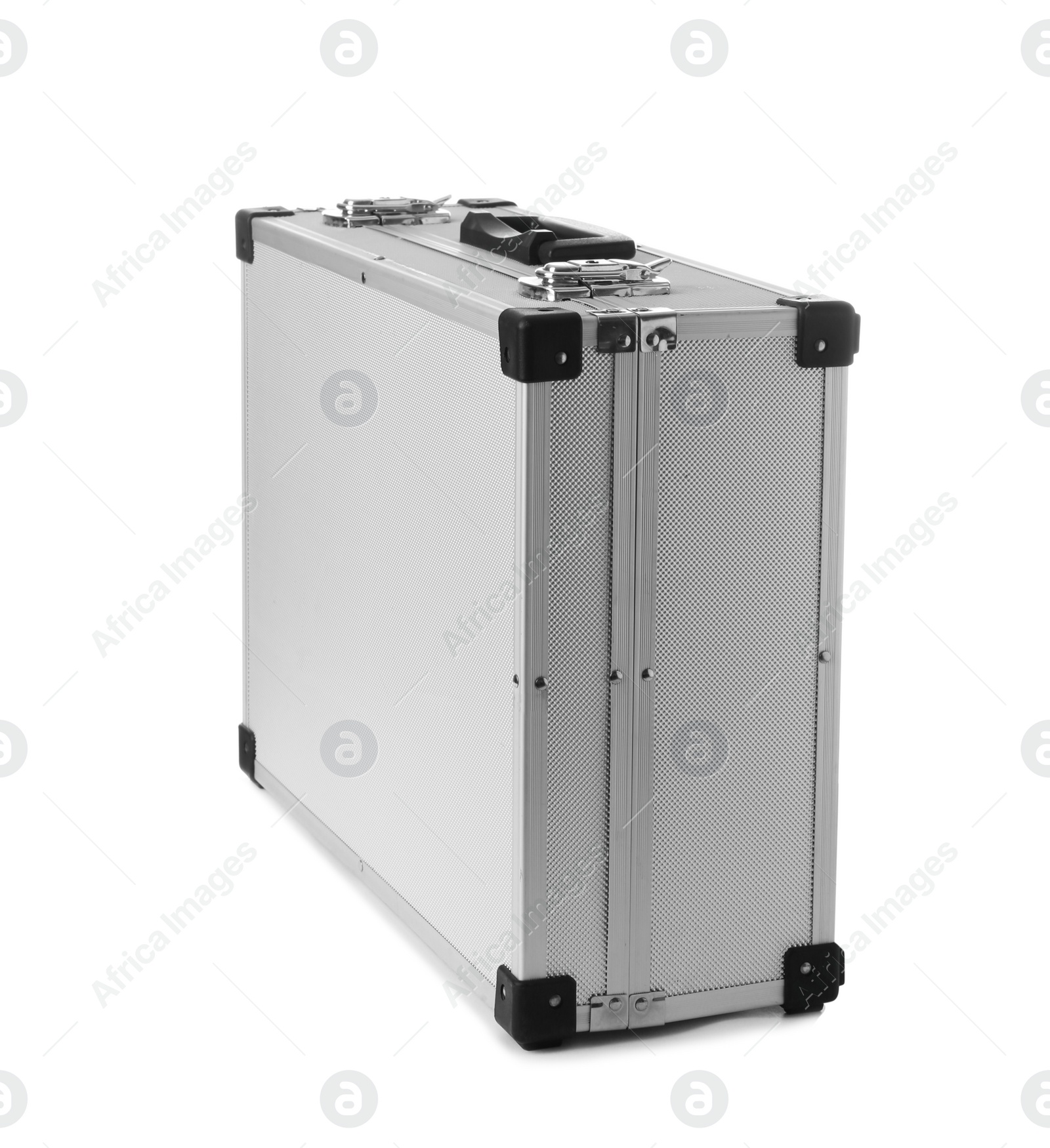 Photo of Stylish aluminum hard case on white background