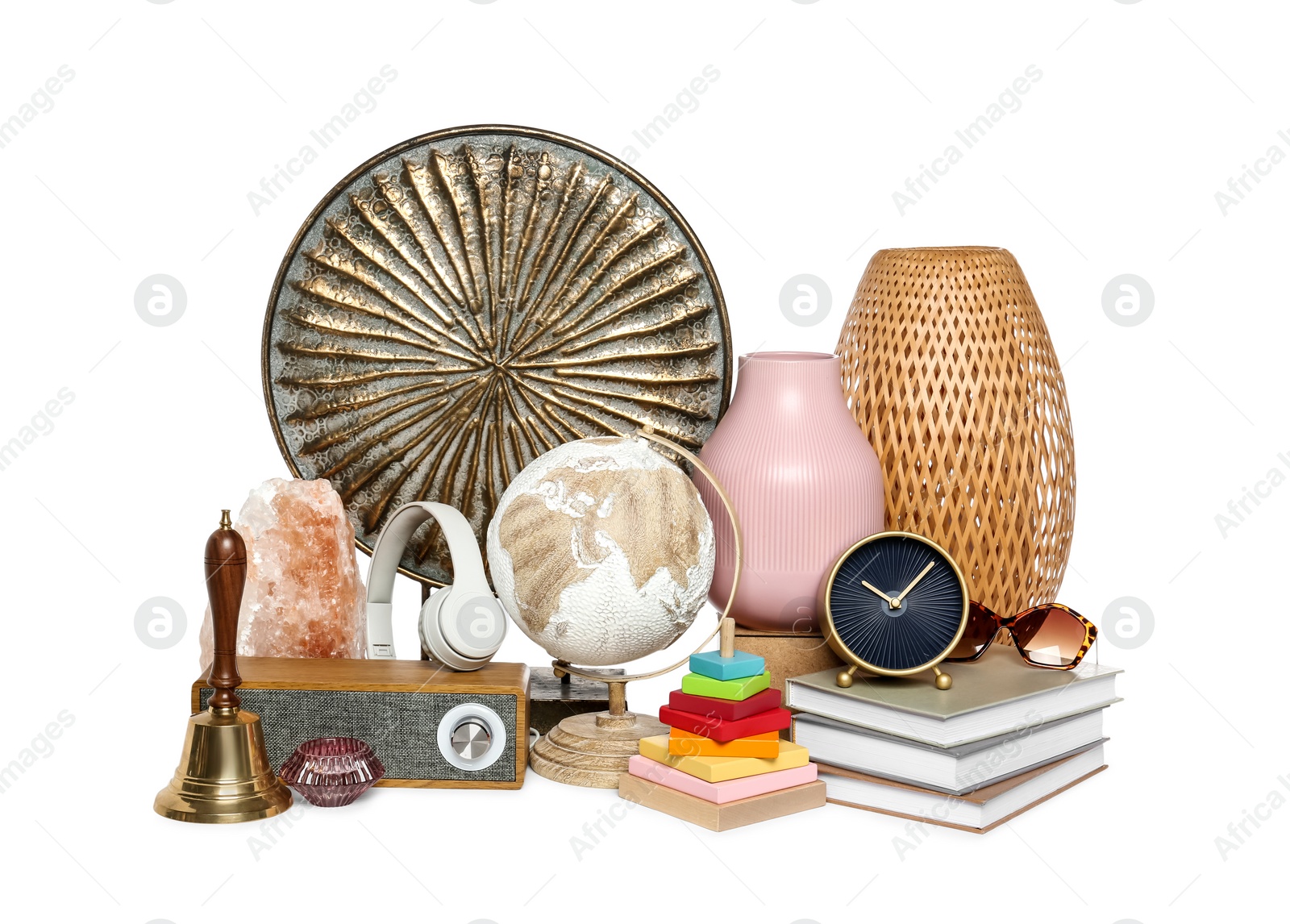 Photo of Many different stuff isolated on white. Garage sale