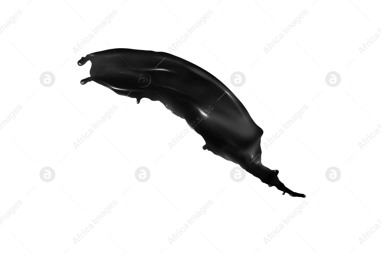 Image of Splash of glossy black liquid on white background