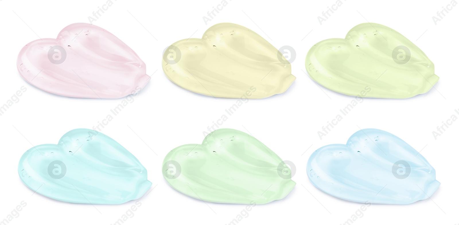 Image of Set with samples of cosmetic gels on white background