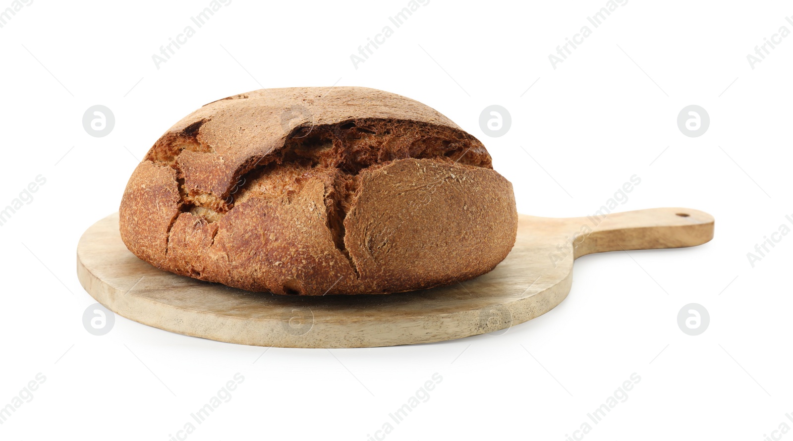 Photo of Whole freshly baked sourdough bread isolated on white