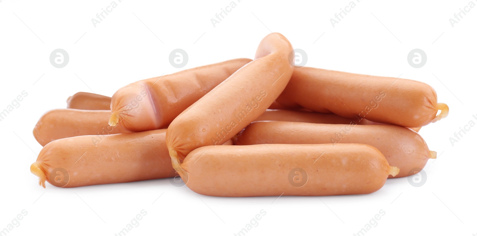 Photo of Fresh raw sausages isolated on white. Meat product