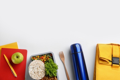 Photo of Composition with thermos on white background, top view