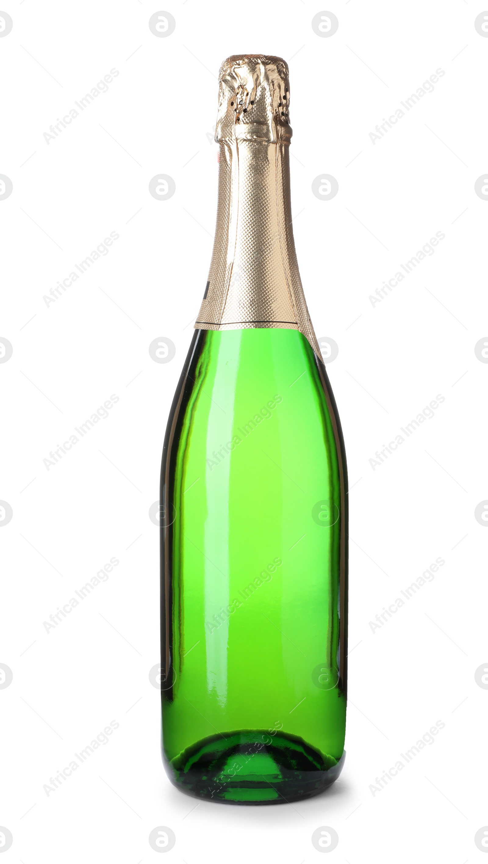 Photo of Bottle of expensive champagne on white background