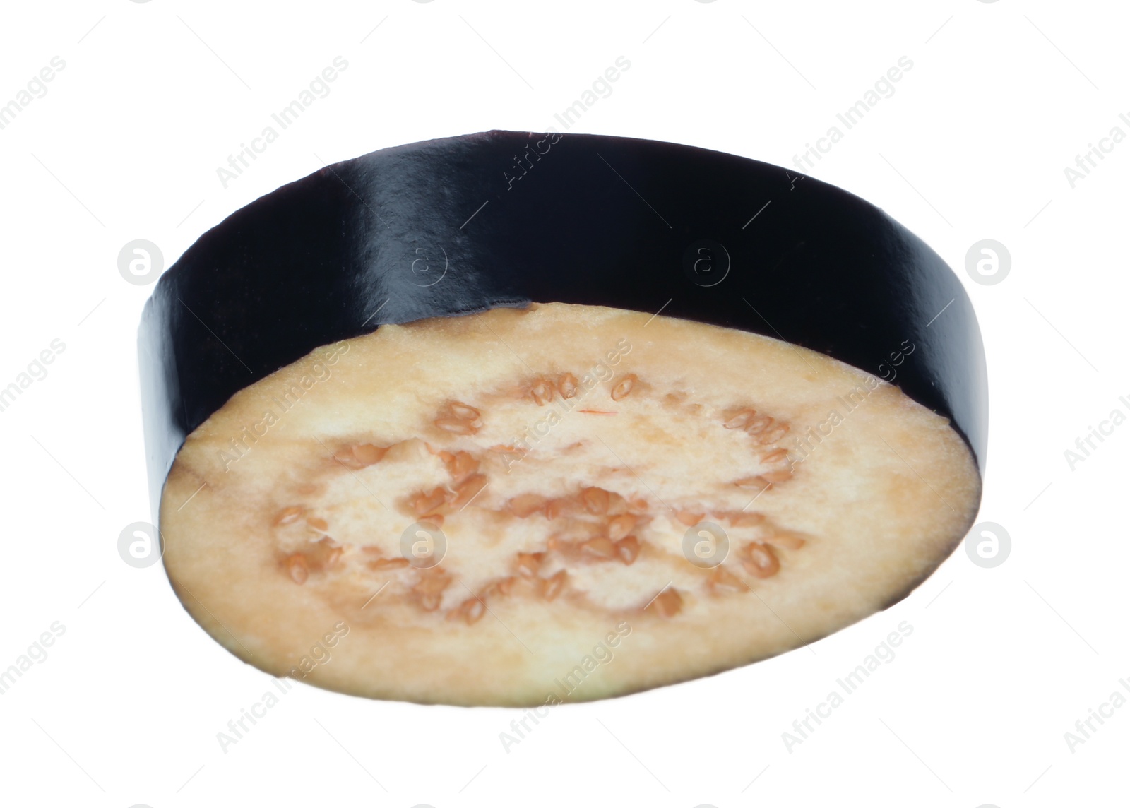 Photo of Slice of ripe eggplant on white background