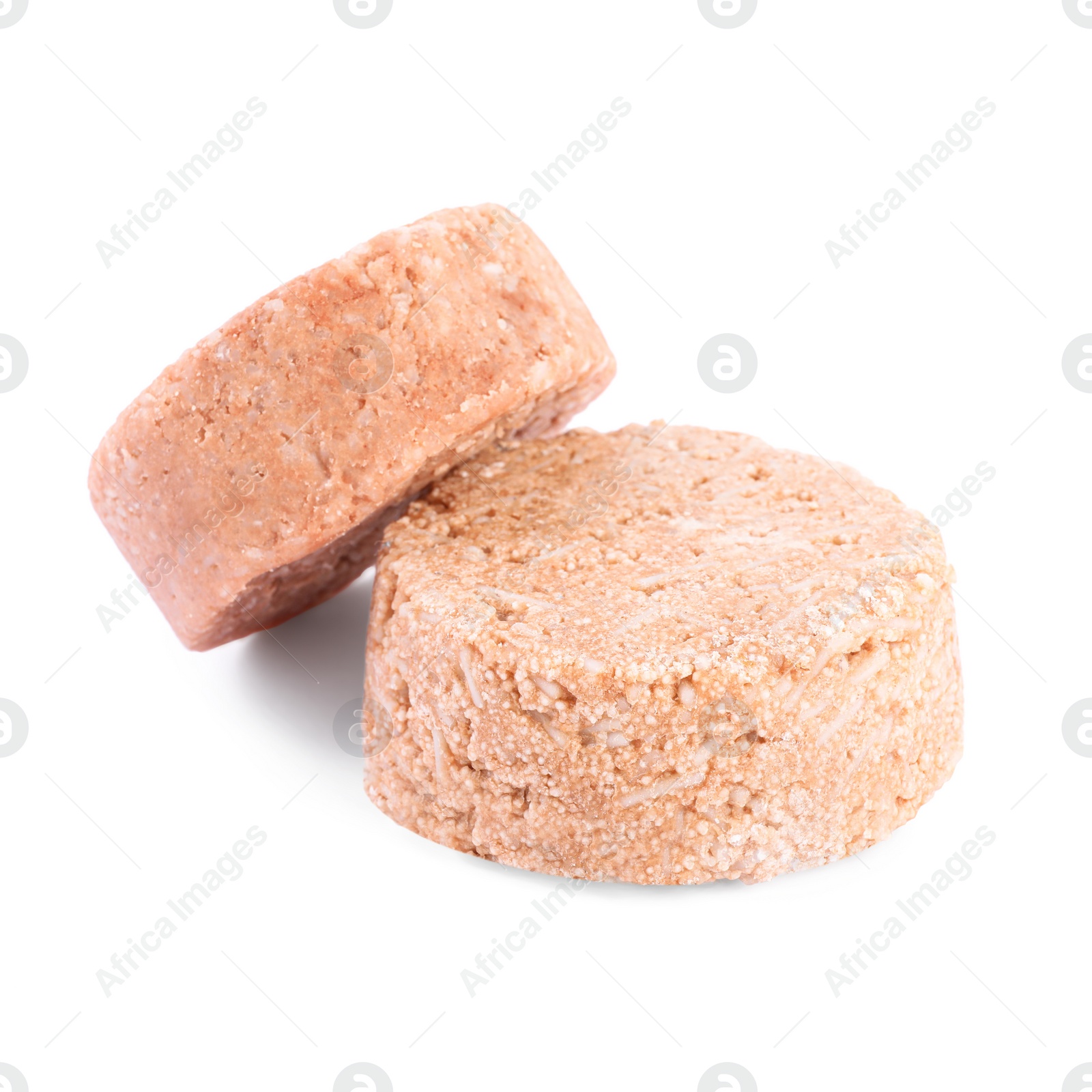 Photo of Solid shampoo bars on white background. Hair care