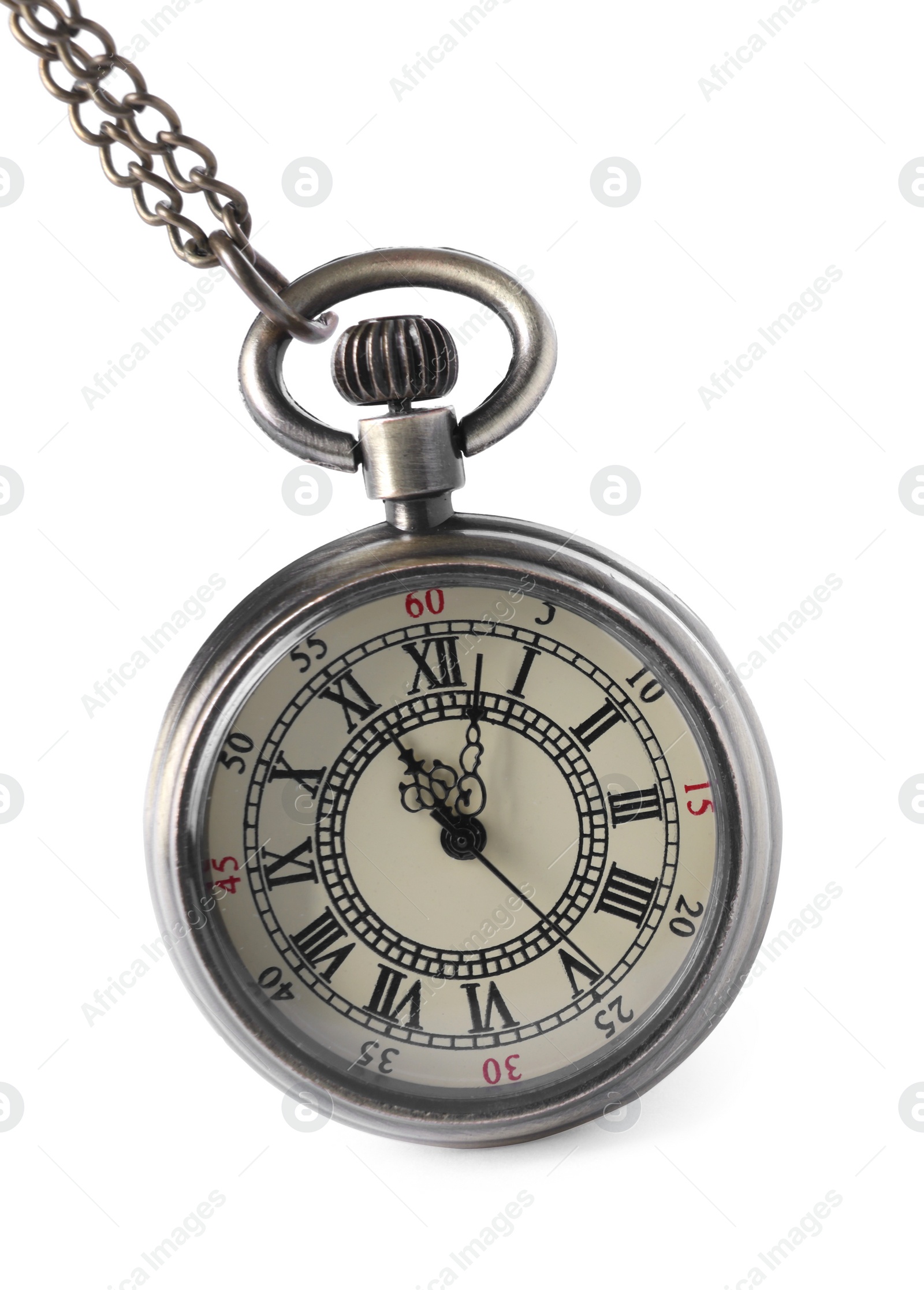 Photo of One pocket clock with chain isolated on white