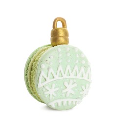 Beautifully decorated Christmas macaron isolated on white