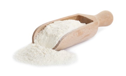 Photo of Baking powder and scoop isolated on white