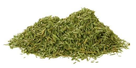 Photo of Pile of dried thyme isolated on white