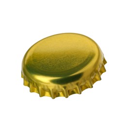 One golden beer bottle cap isolated on white