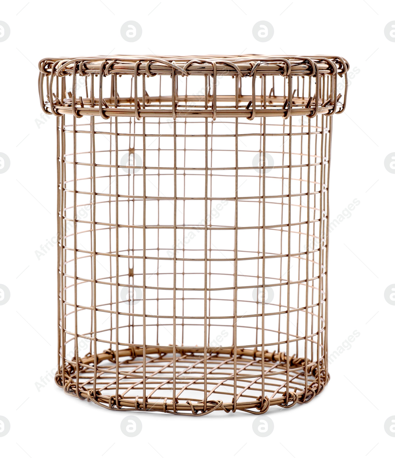 Photo of Metal basket with lid on white background